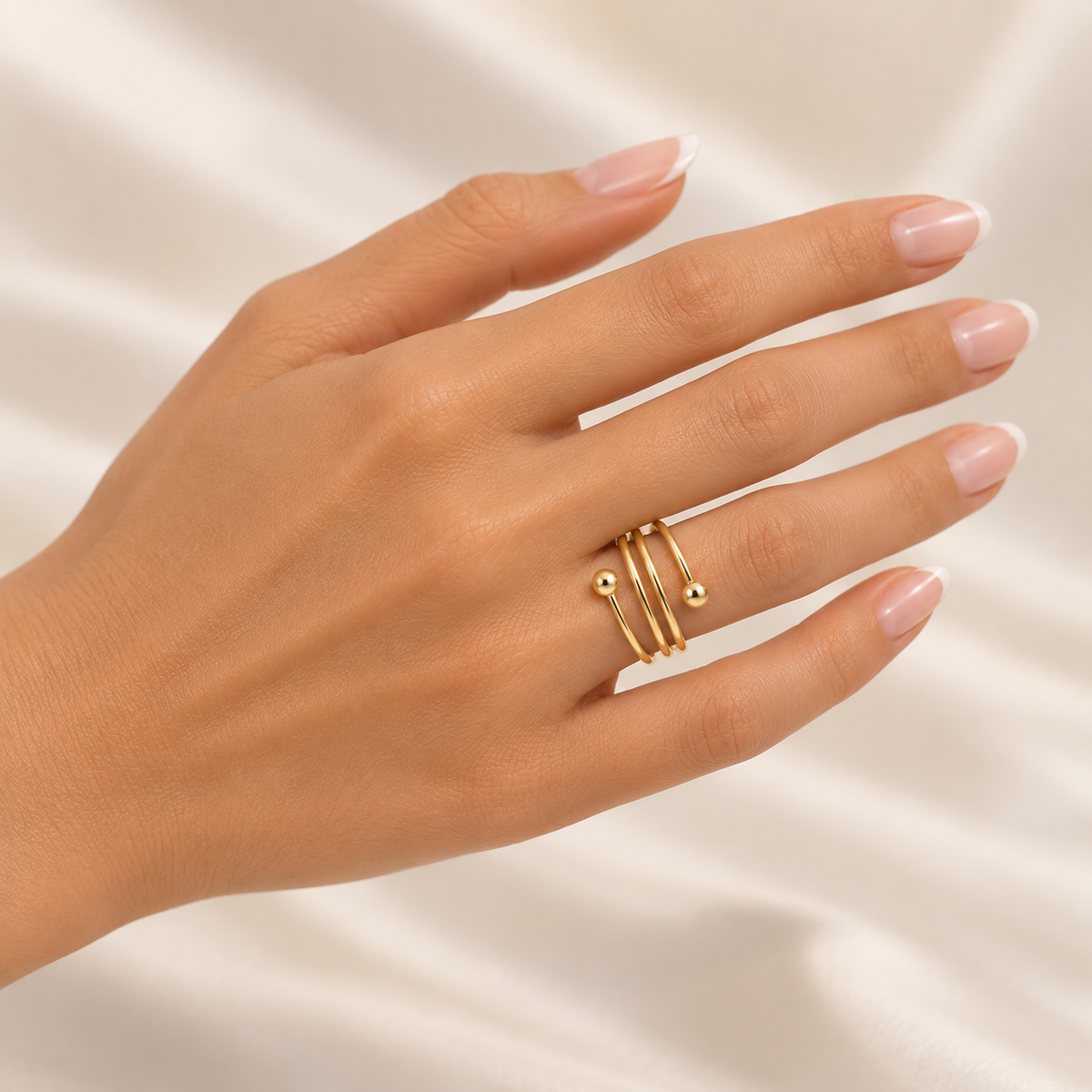 PP051G - Gold Multi-Spiral Ball Open Prsten
