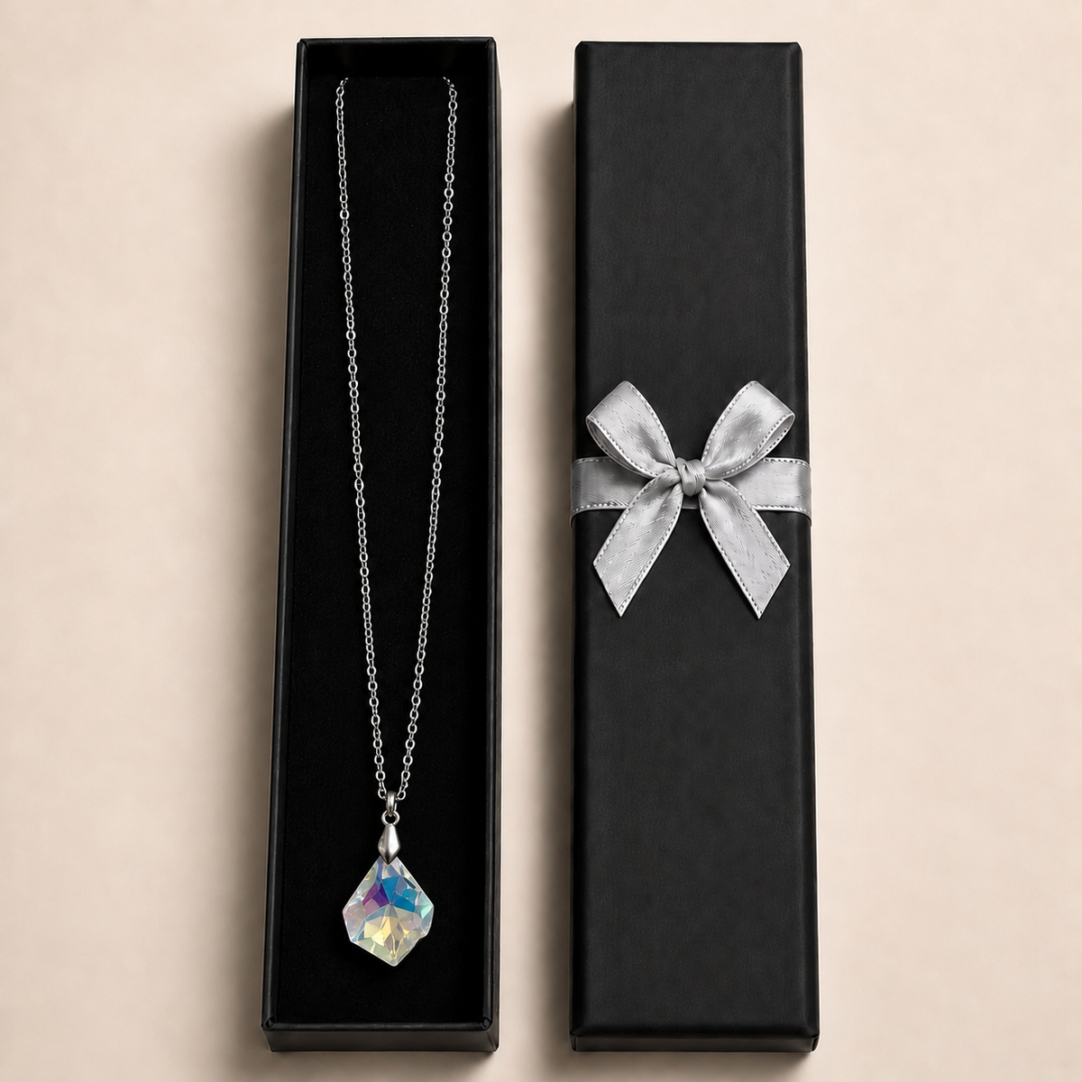 PO073 - Silver Iridescent Faceted Baroque Drop Cable Chain Ogrlica