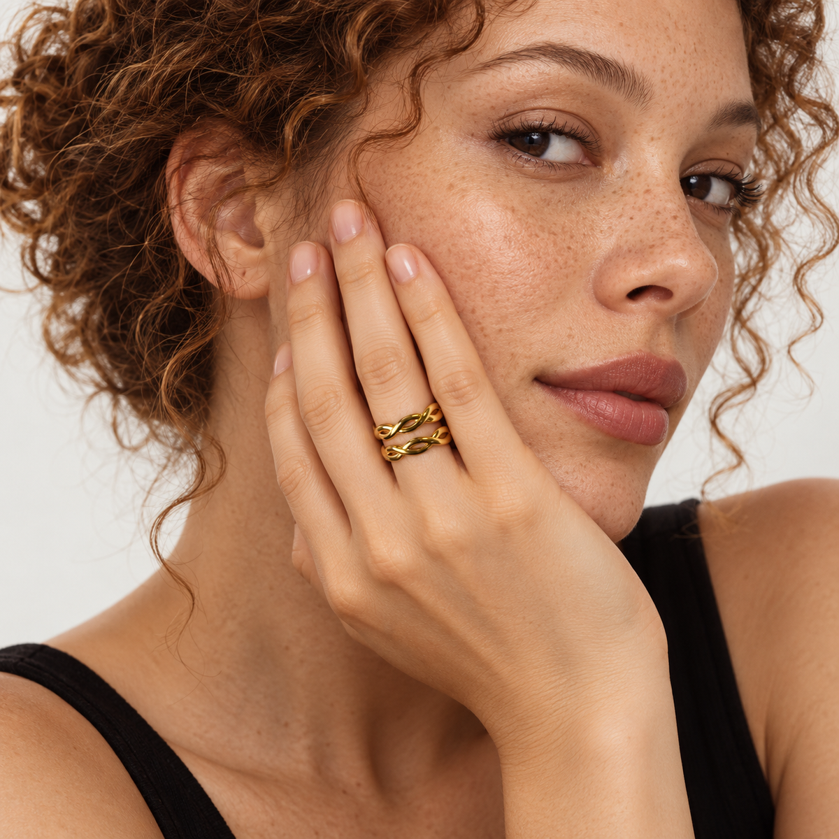 PP044G - Gold Double Row Interwoven Infinity Cuff Prsten