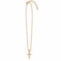 PO022G - Gold Single-Row Sparkle Cross Cable Chain Ogrlica od hirurškog čelika, zlatna ogrlica sa visećim svetlucavim krstom, finim lancem od ovalnih karika i produžnim lančićem na beloj pozadini