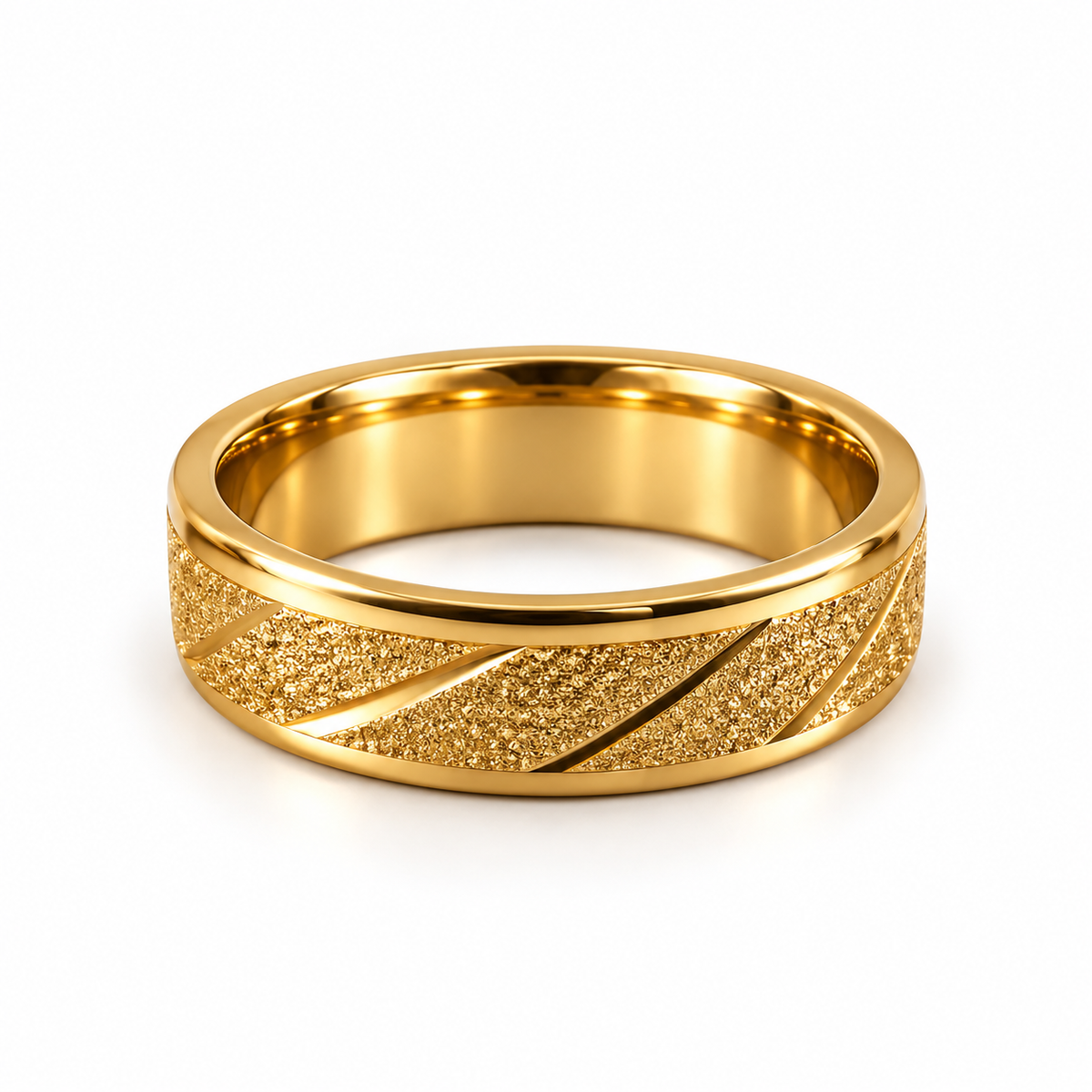 PP047G - Gold Textured Diagonal Stripe Wide Band Prsten od hirurškog čelika