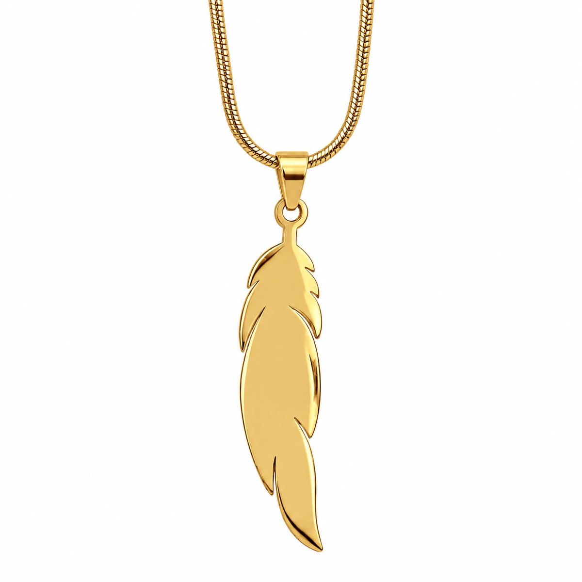 PO023G - Gold Engraved Feather Snake Chain Ogrlica