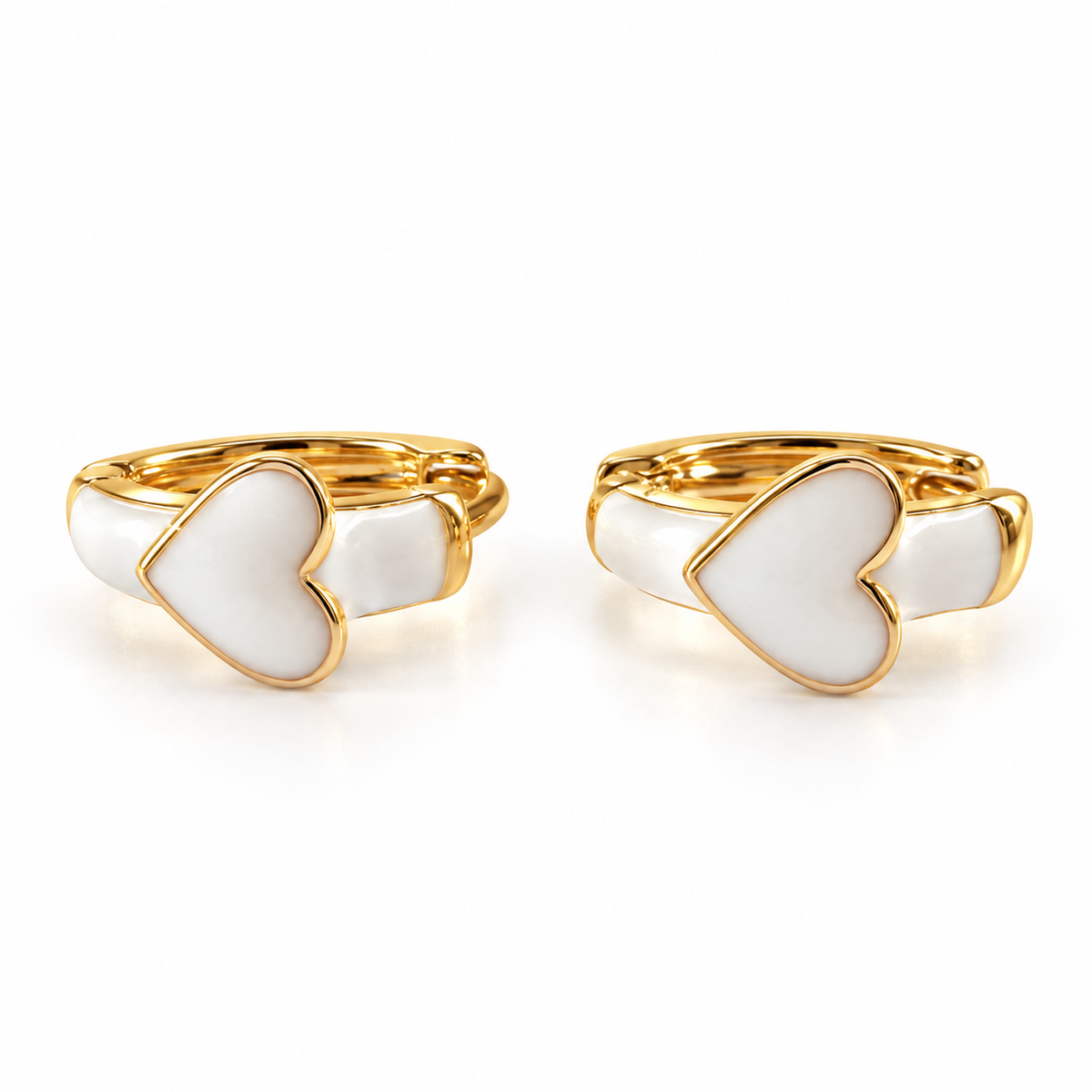 PM130G - Gold White Inlay Heart Accent Huggie Minđuše