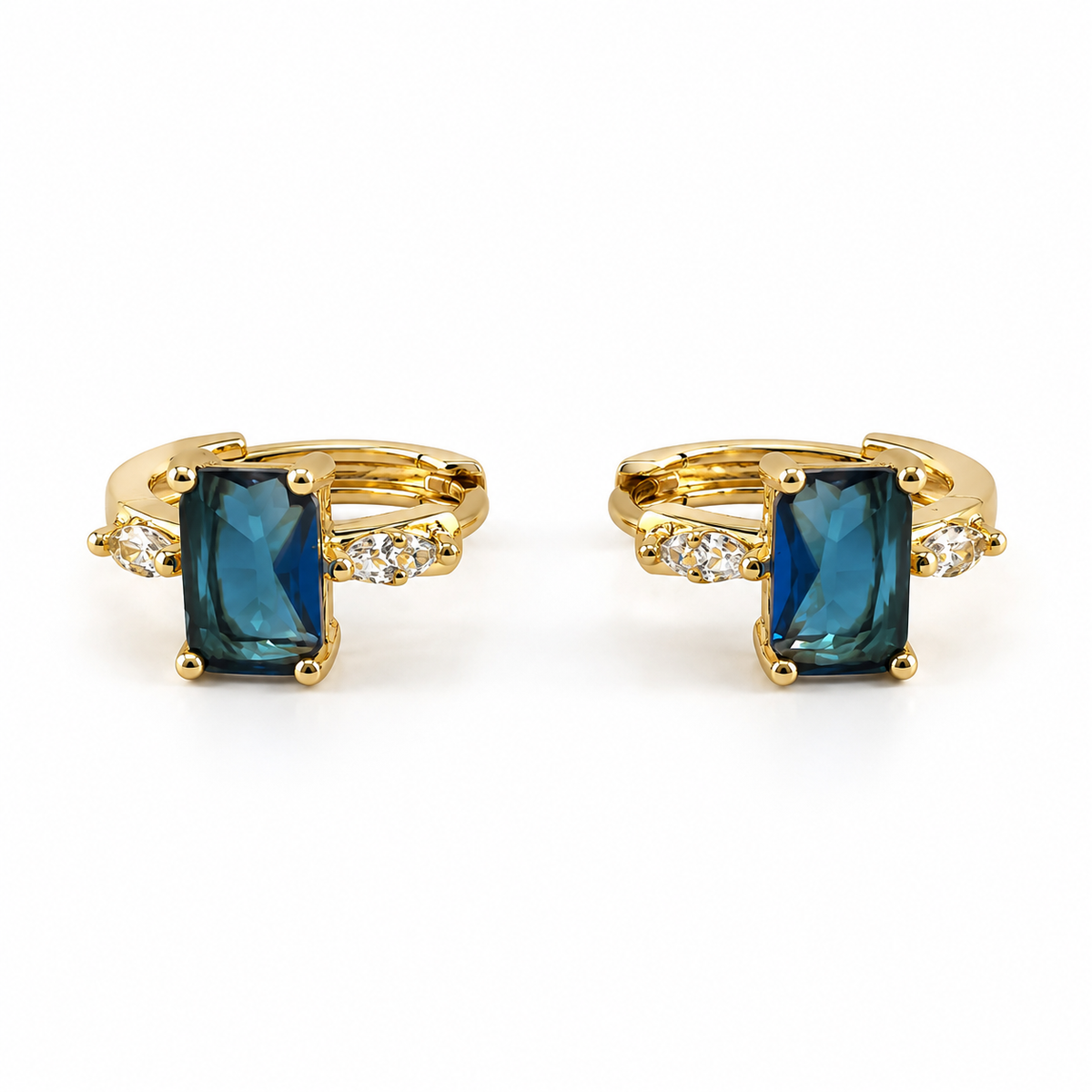 PM128G - Gold Midnight Blue Emerald-Cut Huggie Minđuše