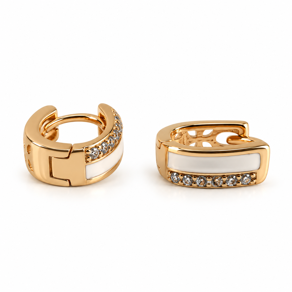 PM114G - Gold White Inlay Pavé Bar Huggie Minđuše