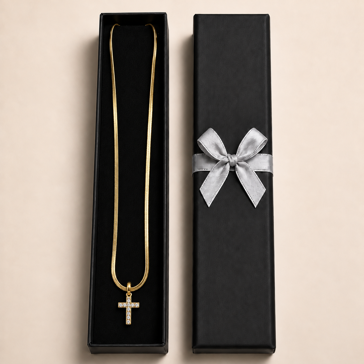 PO021G - Gold CZ Cross Snake Chain Ogrlica