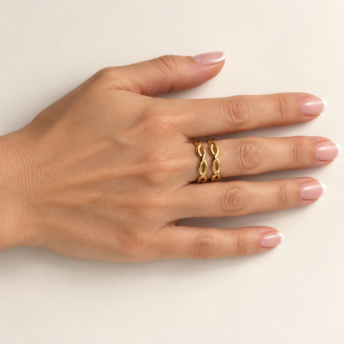 PP044G - Gold Double Row Interwoven Infinity Cuff Prsten