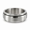 PP061 - Silver Brushed Black Groove Wide Band Prsten od hirurškog čelika