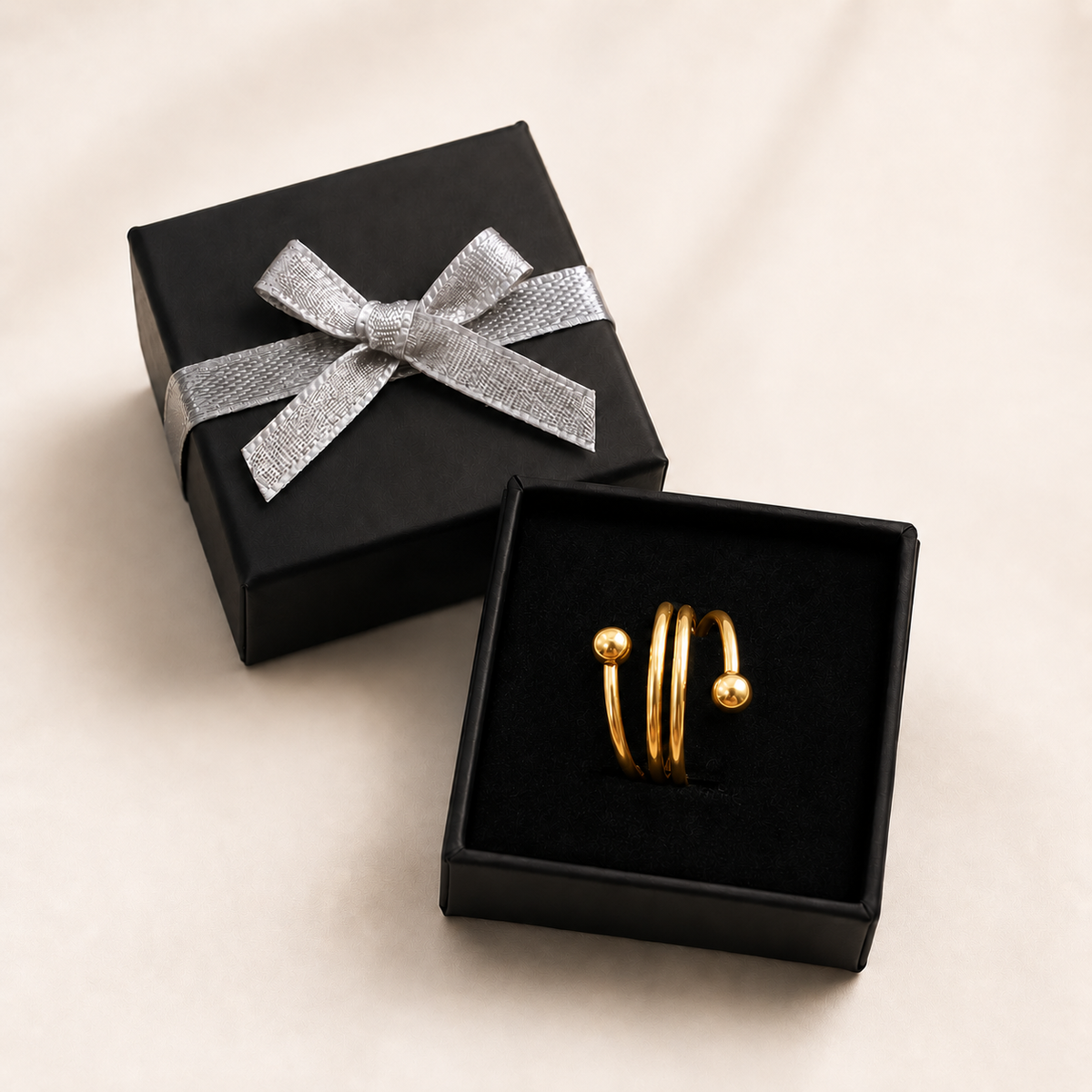 PP051G - Gold Multi-Spiral Ball Open Prsten