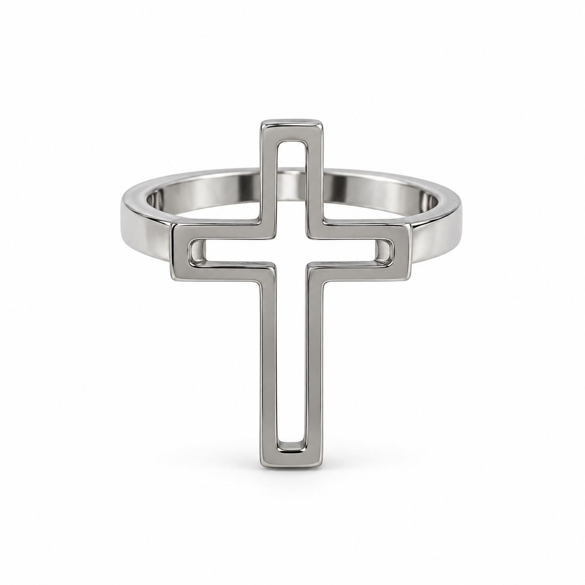 PP059 - Silver Openwork Cross Minimalist Prsten od hirurškog čelika