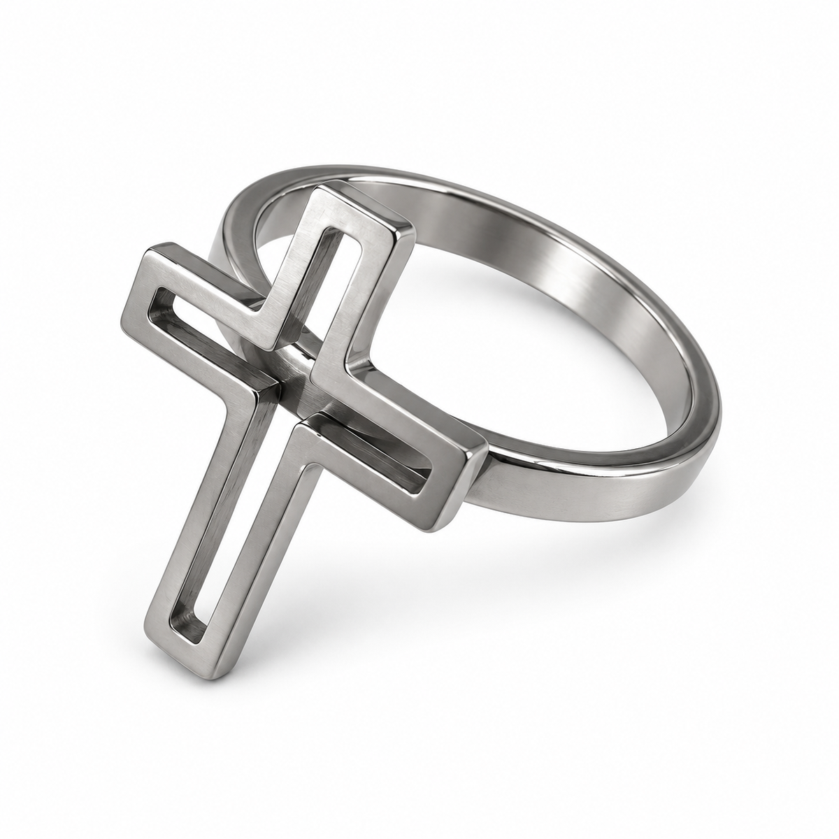 PP059 - Silver Openwork Cross Minimalist Prsten sa geometrijskim otvorenim cross motivom