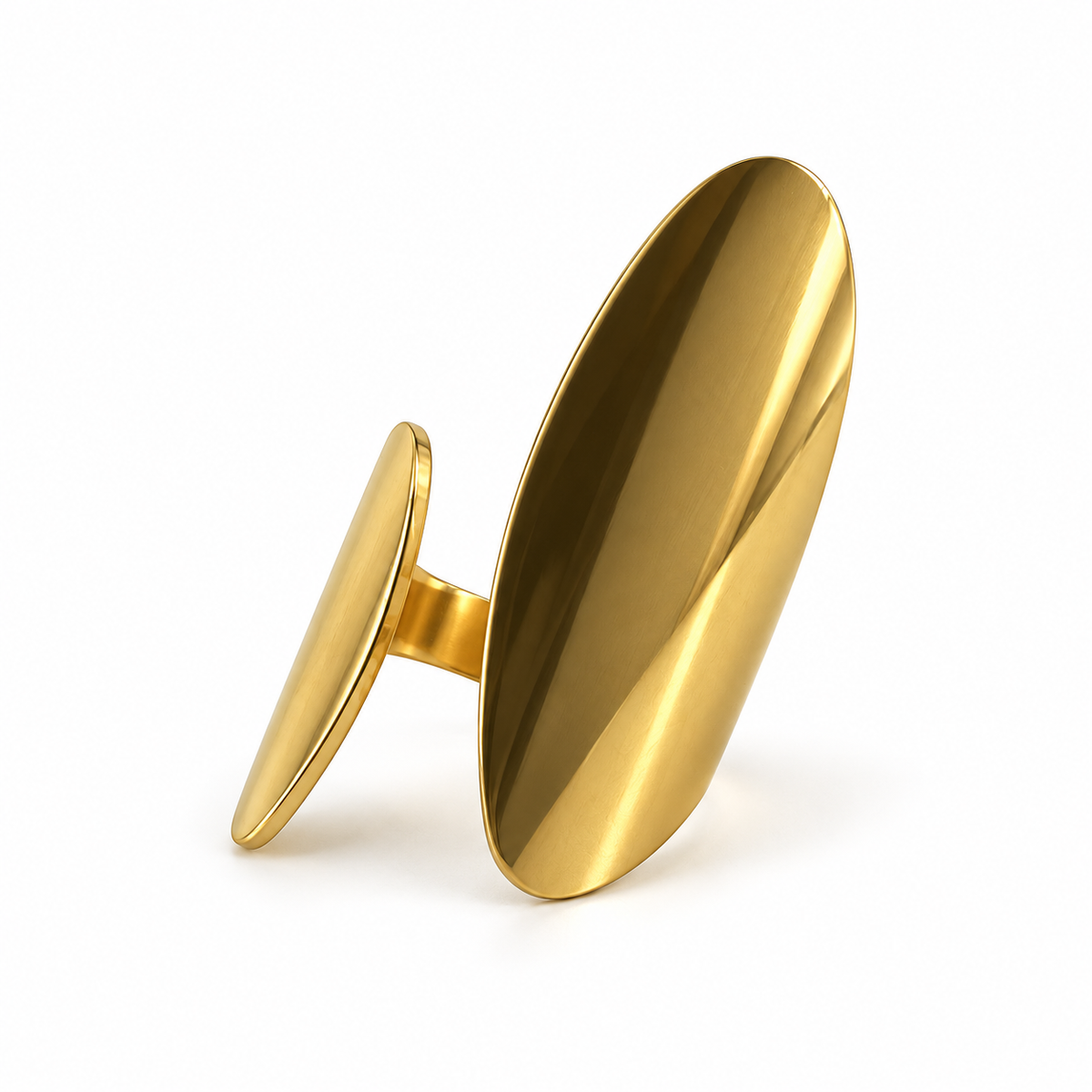 PP048G - Gold Double Oval Sculptural Open Prsten sa dva izdužena polirana ovalna elementa
