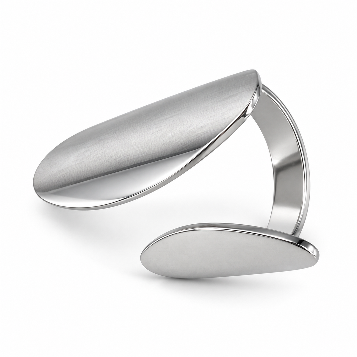 PP062 - Silver Double Oval Sculptural Open Prsten sa dva izdužena polirana ovalna elementa