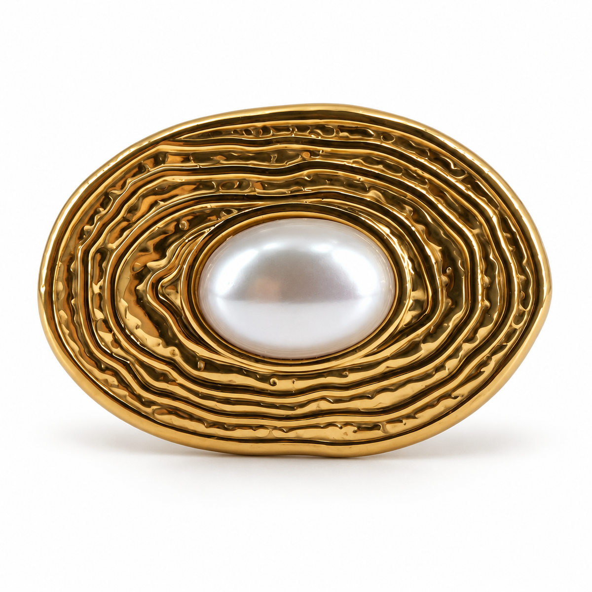 PP028G - Gold Concentric Ripple Pearl Statement Prsten sa koncentričnom talasastom teksturom