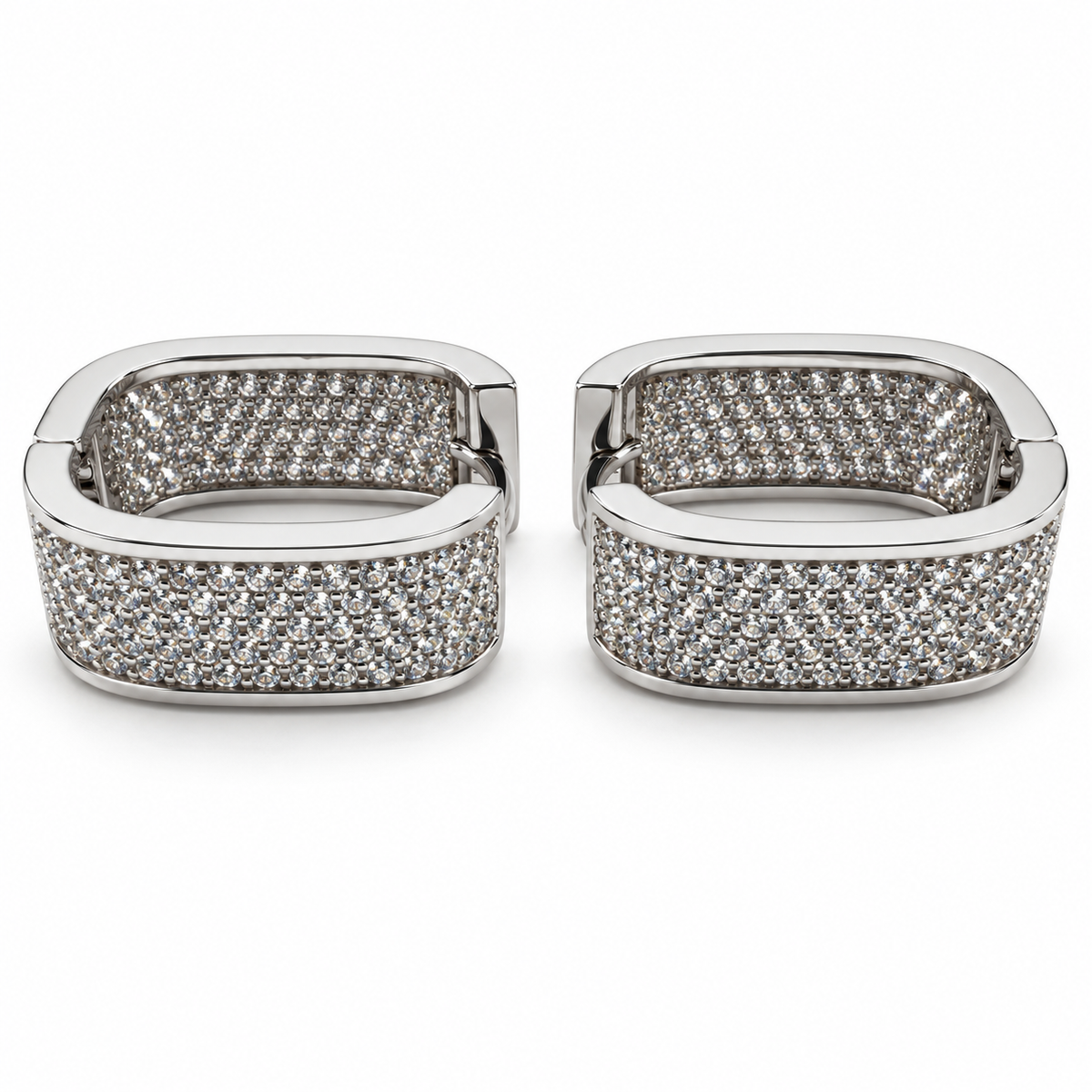 PM207 - Silver Double-Sided Pavé Rectangular Huggie Minđuše