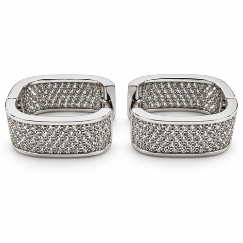 PM207 - Silver Double-Sided Pavé Rectangular Huggie Minđuše