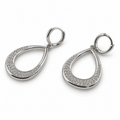 PM184 - Silver Open Teardrop Pavé Drop Huggie Minđuše od hirurškog čelika, srebrne viseće minđuše sa otvorenim kapljicama, svetlucavim kamenčićima i preklopnim obručima.