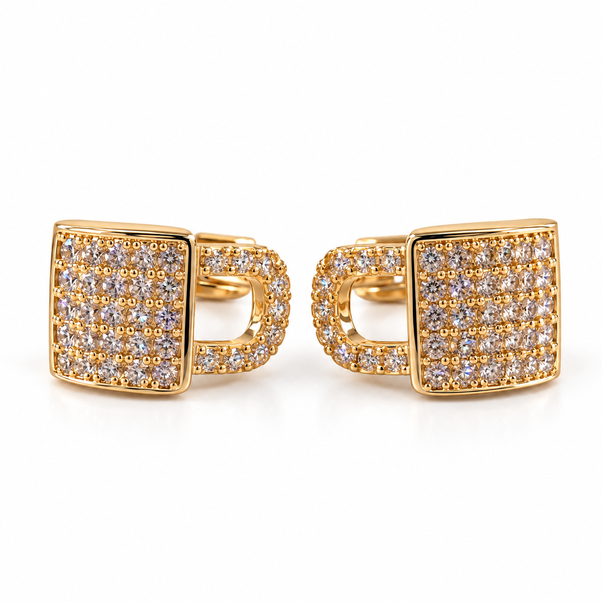 PM139G - Gold Curved Rectangular Full Pavé Huggie Minđuše