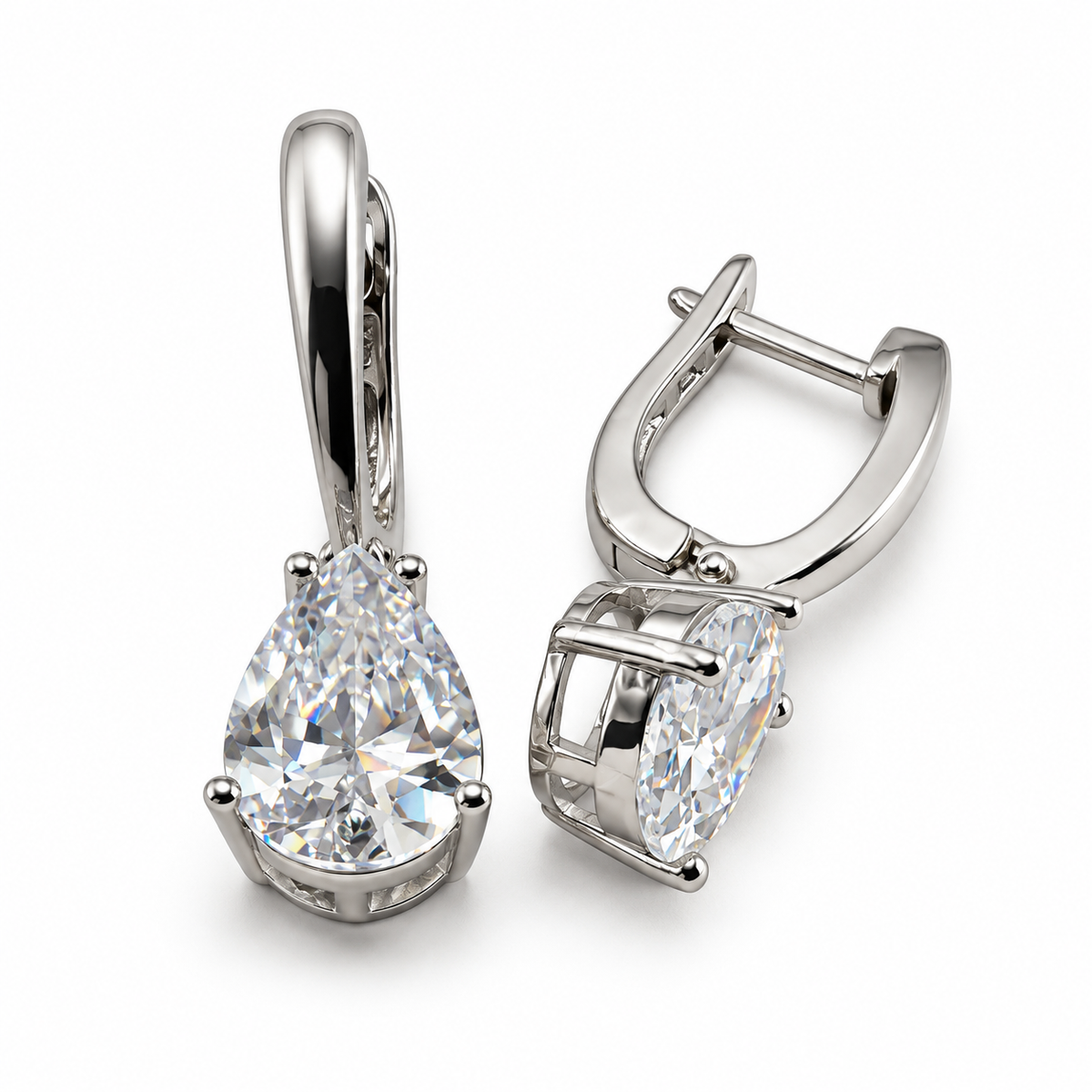 PM187 - Silver Pear-Cut Solitaire Drop Leverback Minđuše