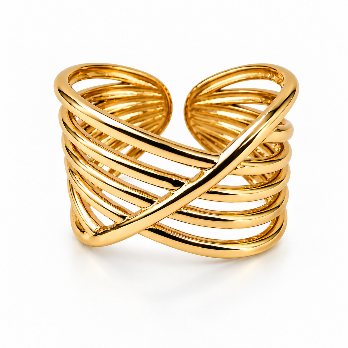 PP050G - Gold Multi-Wire Crossover Cuff Prsten od hirurškog čelika