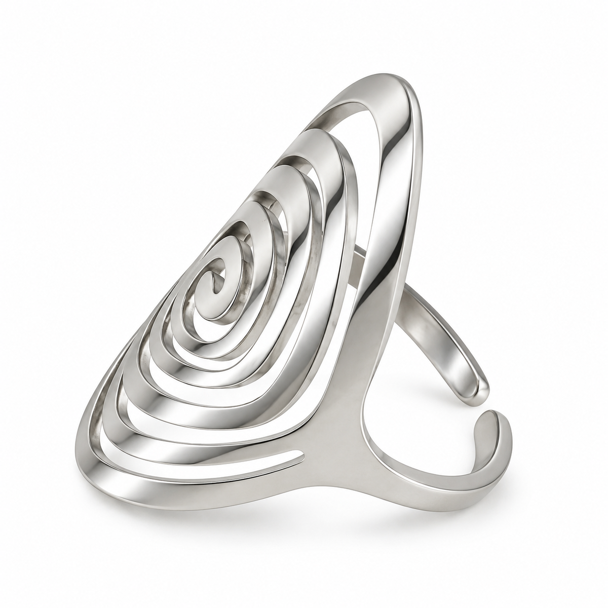 PP058 - Silver Concentric Teardrop Spiral Prsten od hirurškog čelika