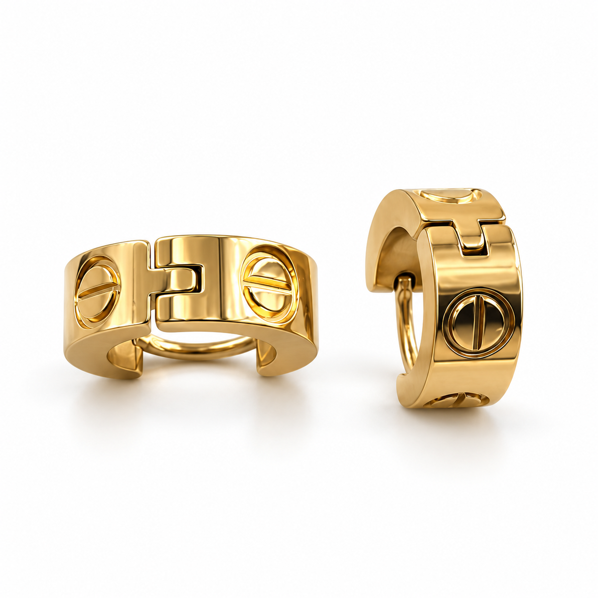 PM124G - Gold Screw Motif Chunky Huggie Minđuše
