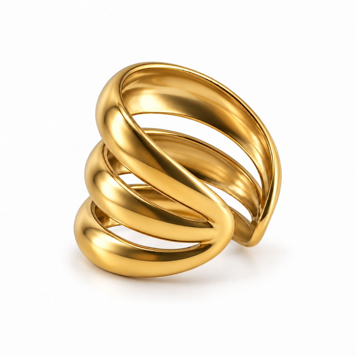 PP027G - Gold Triple Band Sculptural Open prsten sa tri široke polirane trake