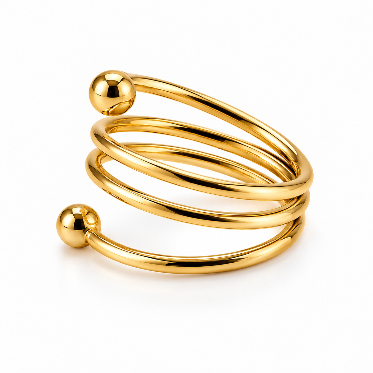 PP051G - Gold Multi-Spiral Ball Open Prsten sa spiralnim linijama i poliranim ball detaljima