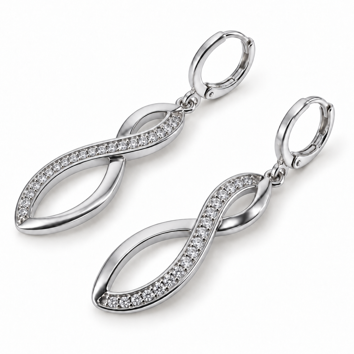 PM208 - Silver Infinity Loop Sparkle Drop Minđuše
