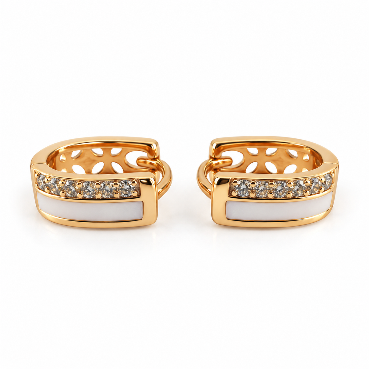 PM114G - Gold White Inlay Pavé Bar Huggie Minđuše