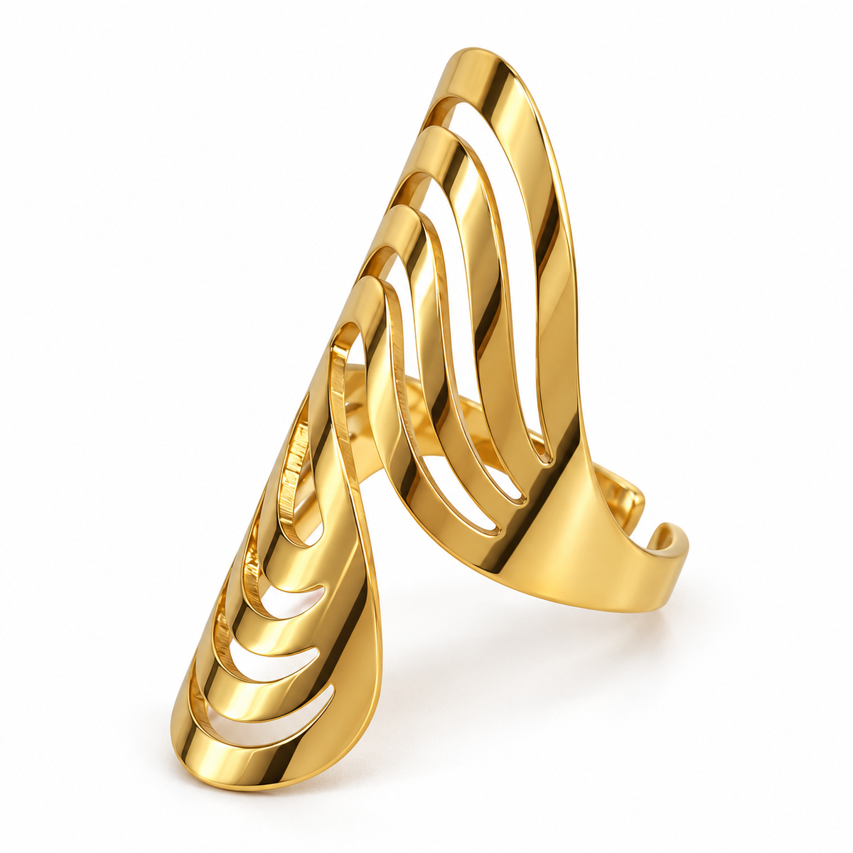 PP029G - Gold Openwork Leaf Wrap Prsten od hirurškog čelika