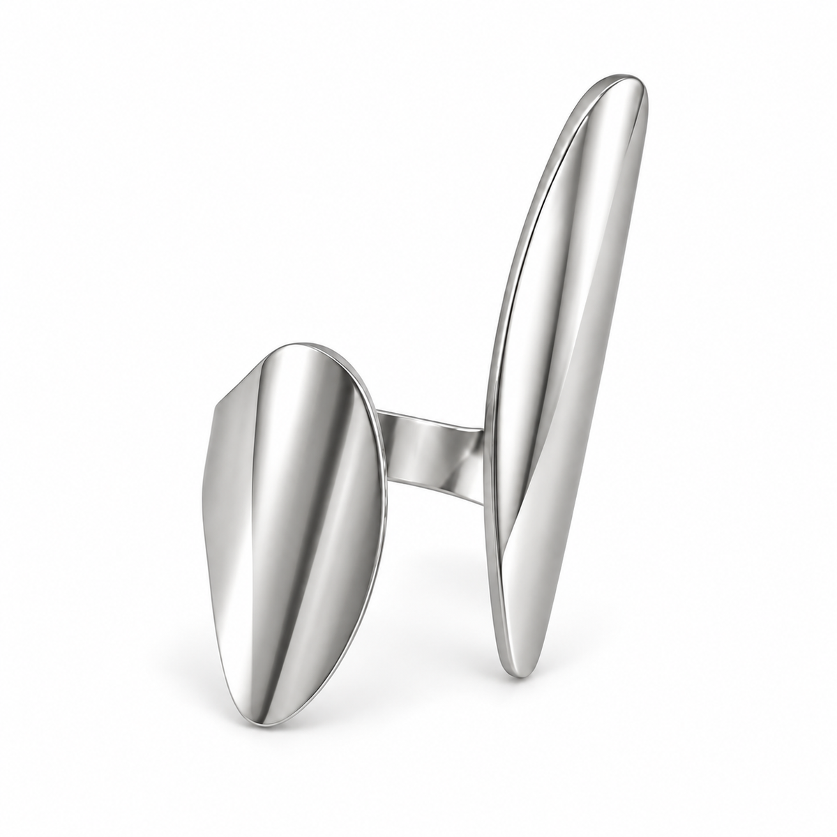 PP062 - Silver Double Oval Sculptural Open Prsten od hirurškog čelika