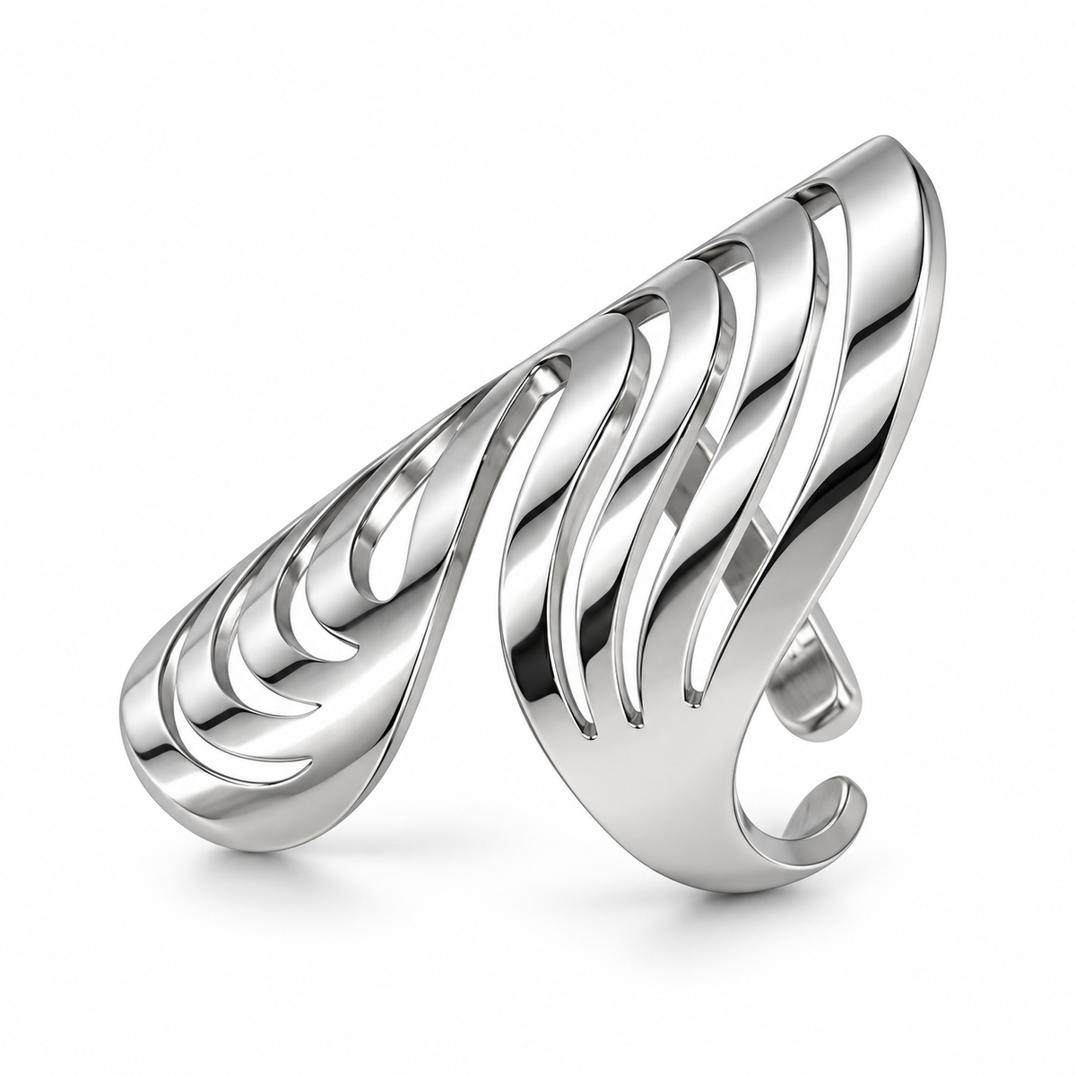 PP060 - Silver Openwork Leaf Wrap Prsten od hirurškog čelika