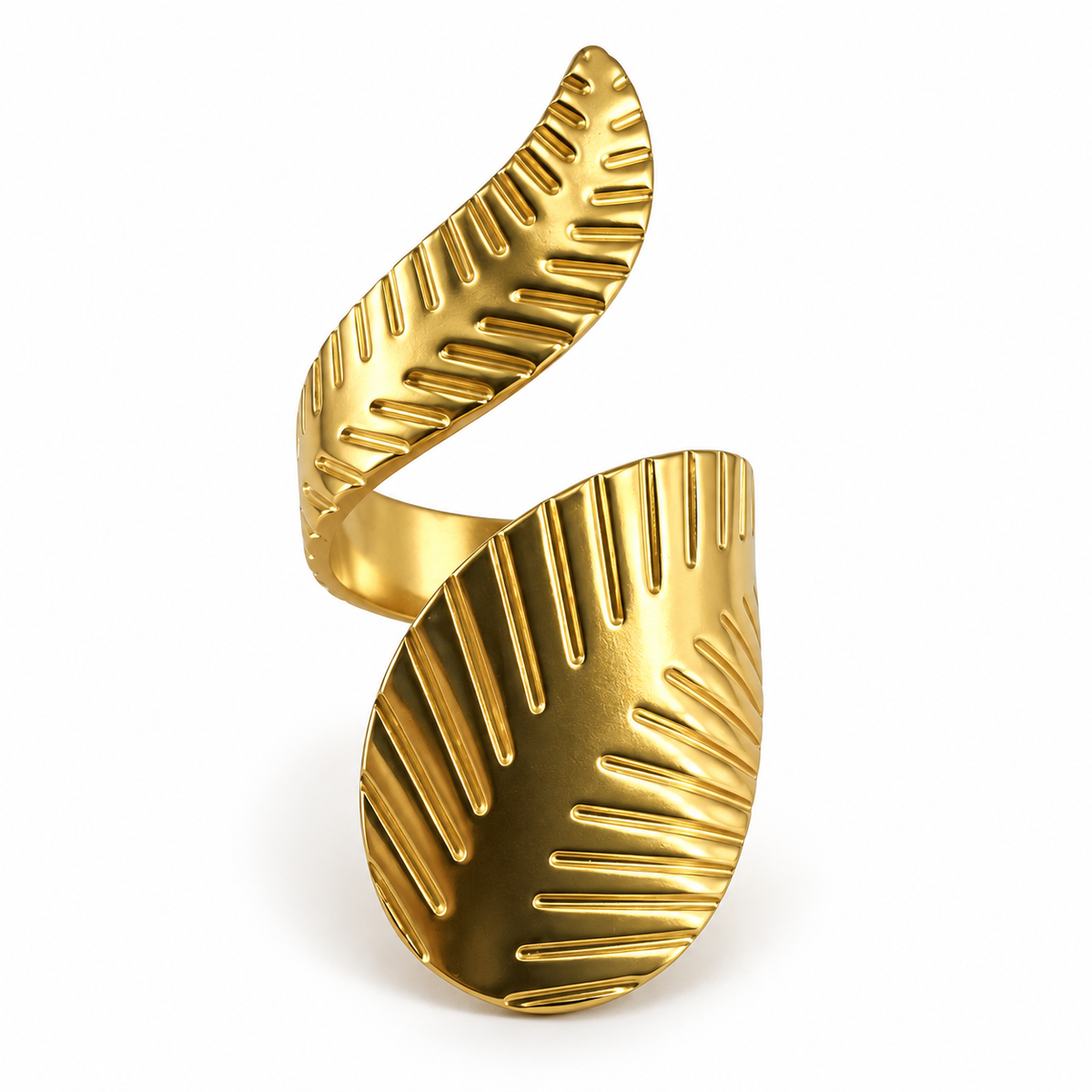 PP029G - Gold Ribbed Double Leaf Wrap Prsten sa dva teksturirana leaf elementa