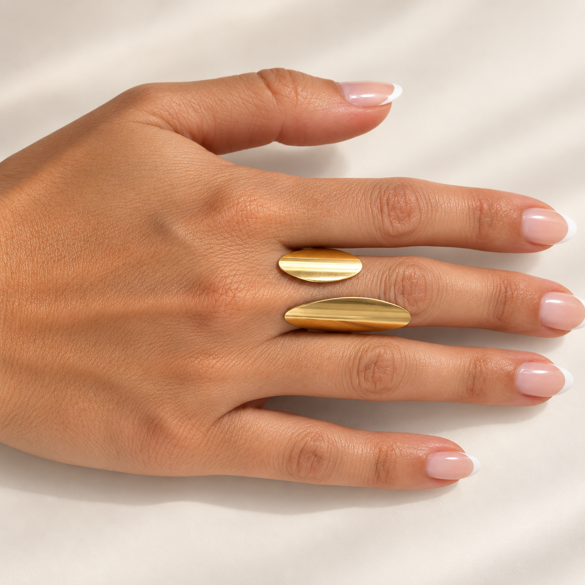 PP048G - Gold Double Oval Sculptural Open Prsten
