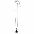 PO072 - Silver Dark Faceted Baroque Drop Cable Chain Ogrlica od hirurškog čelika, srebrna ogrlica sa tamnim fasetiranim kapljičastim priveskom, lancem od ovalnih karika i produžnim lančićem na beloj pozadini