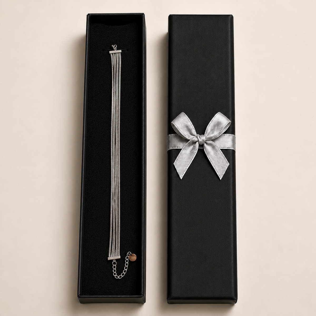 PN047 - Silver 5× Popcorn Chain Multi-Strand Narukvica