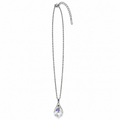 PO073 - Silver Iridescent Faceted Baroque Drop Cable Chain Ogrlica od hirurškog čelika, srebrna ogrlica sa prozirnim kapljičastim priveskom duginih odsjaja, lancem od ovalnih karika i produžnim lančićem na beloj pozadini