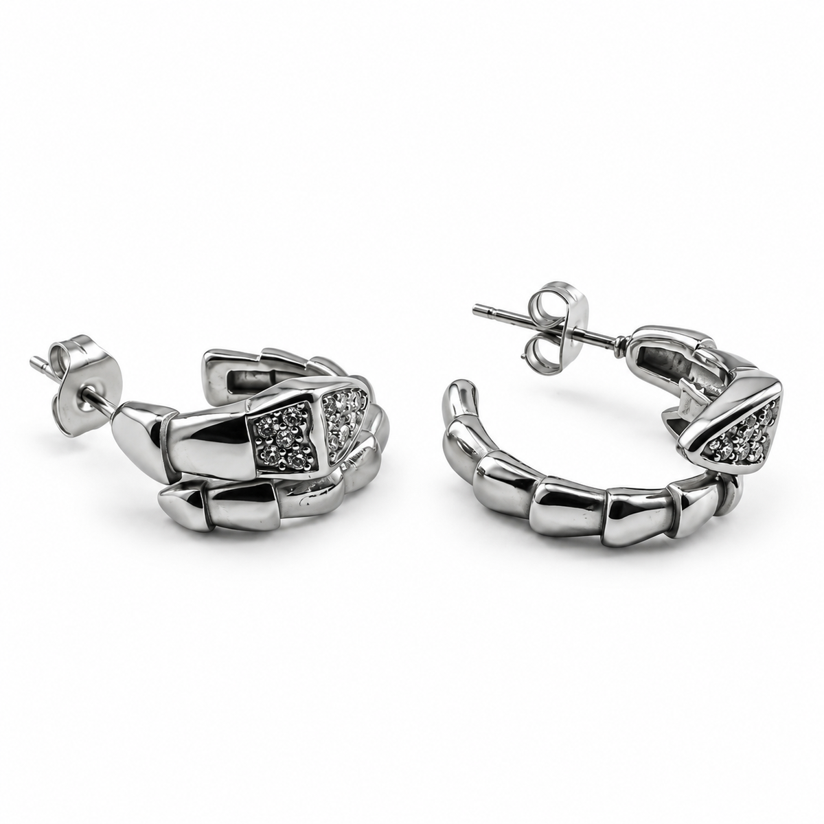 PM197 - Silver Segmented Arrowhead Dark Pavé Hoop Stud Minđuše
