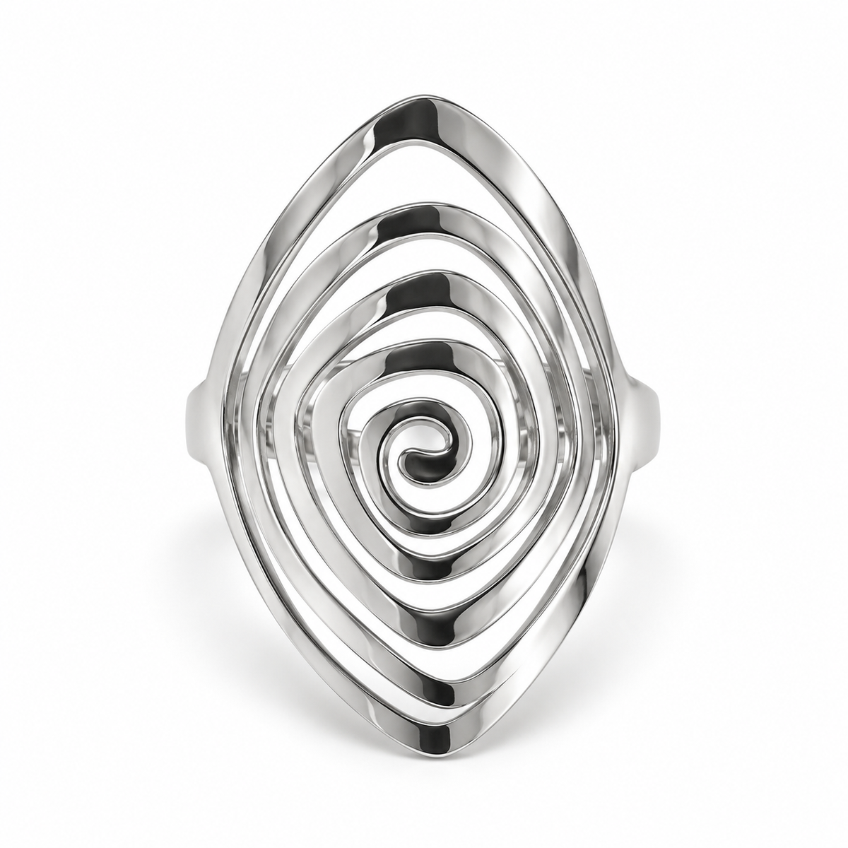 PP058 - Silver Concentric Teardrop Spiral Prsten sa otvorenim koncentričnim spiralnim dizajnom