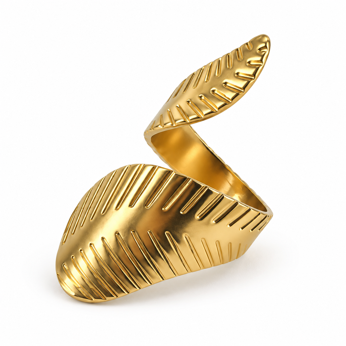 PP029G - Gold Ribbed Double Leaf Wrap Prsten od hirurškog čelika