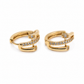 PM005G – Gold Double Hoop CZ Pavé & Oval Bezel Huggie Minđuše