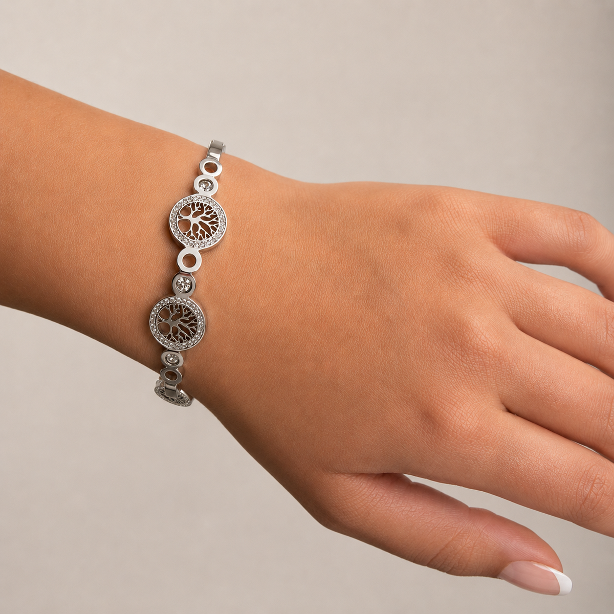 PNC005 – Silver Tree of Life Pavé CZ Bangle Narukvica