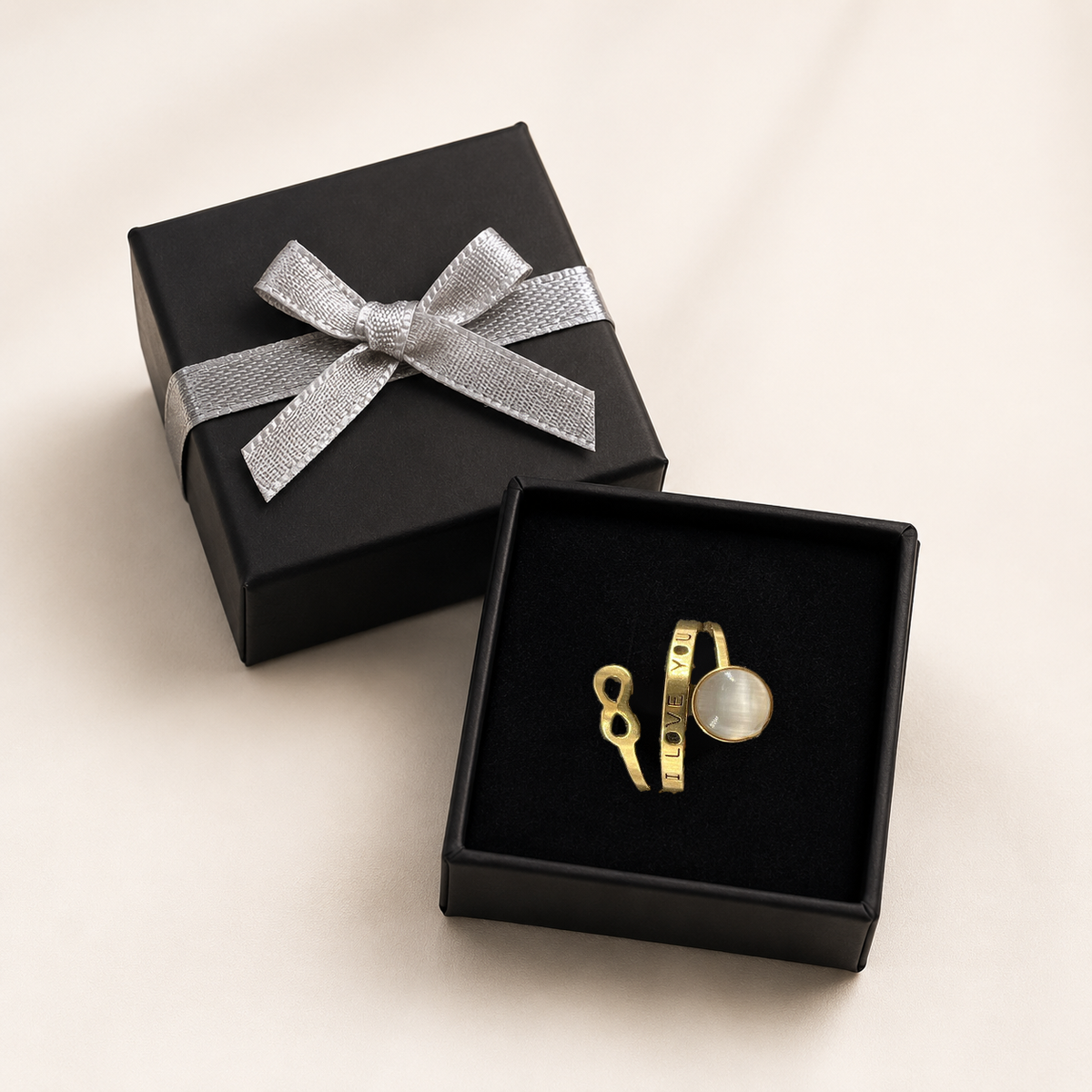 PP015G – Gold Double Band Infinity Love Stone Prsten