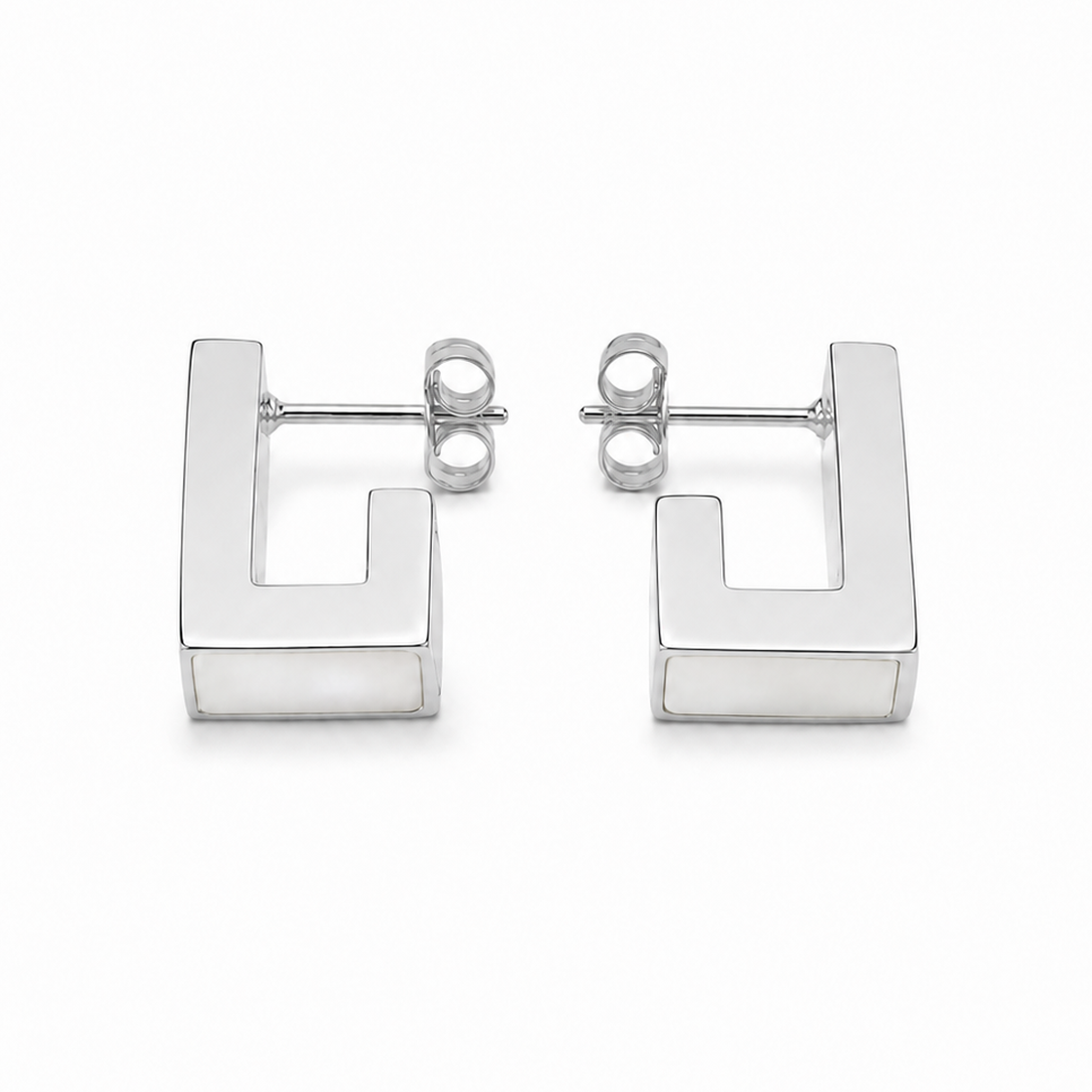 PM100 – Silver Architectural Square MOP Stud Minđuše