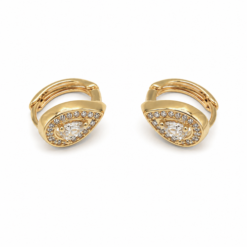 PM059G – Gold Teardrop Pavé Halo Pear CZ Huggie Minđuše