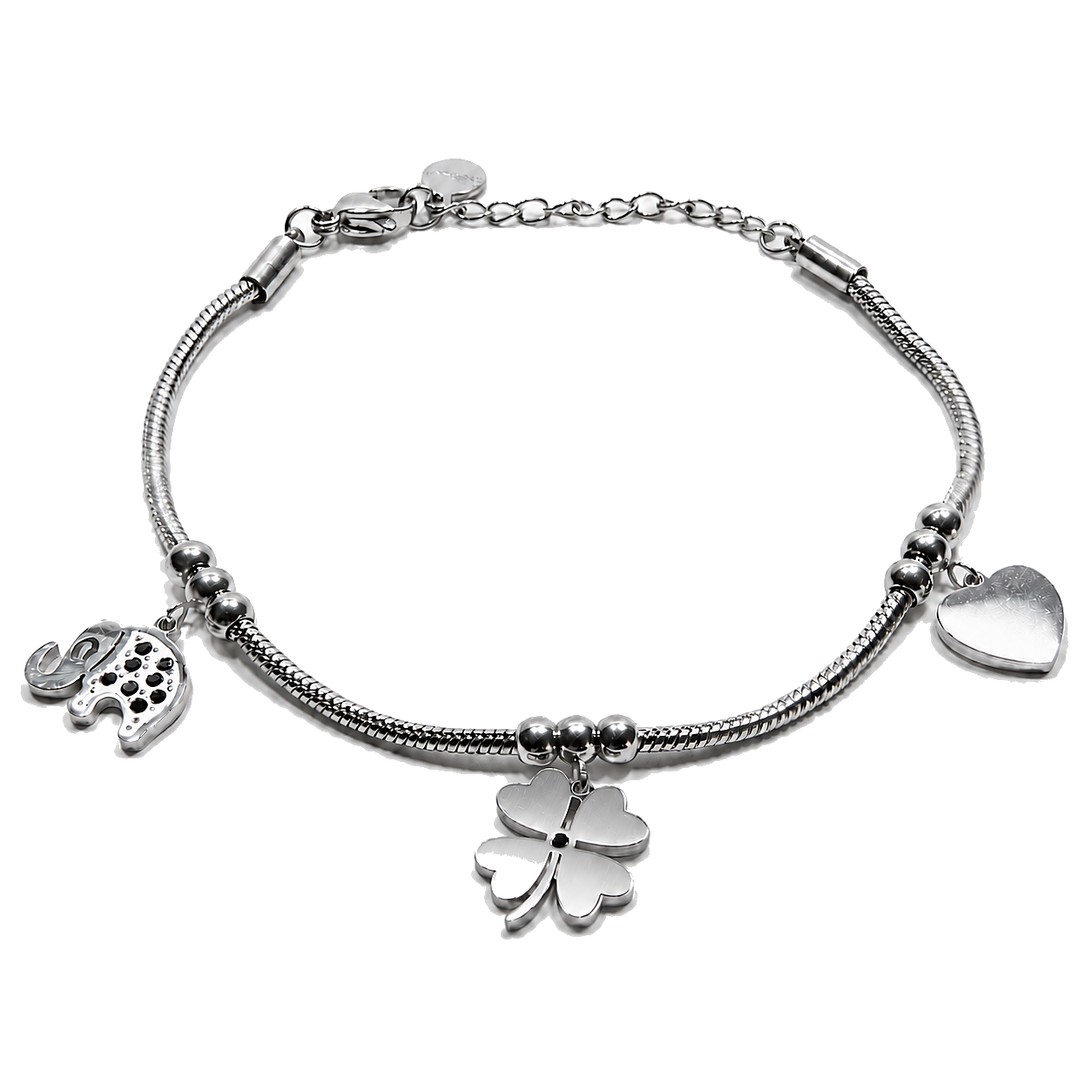 PN004 – Silver Ball Spacer Snake Chain 3-Charm Narukvica