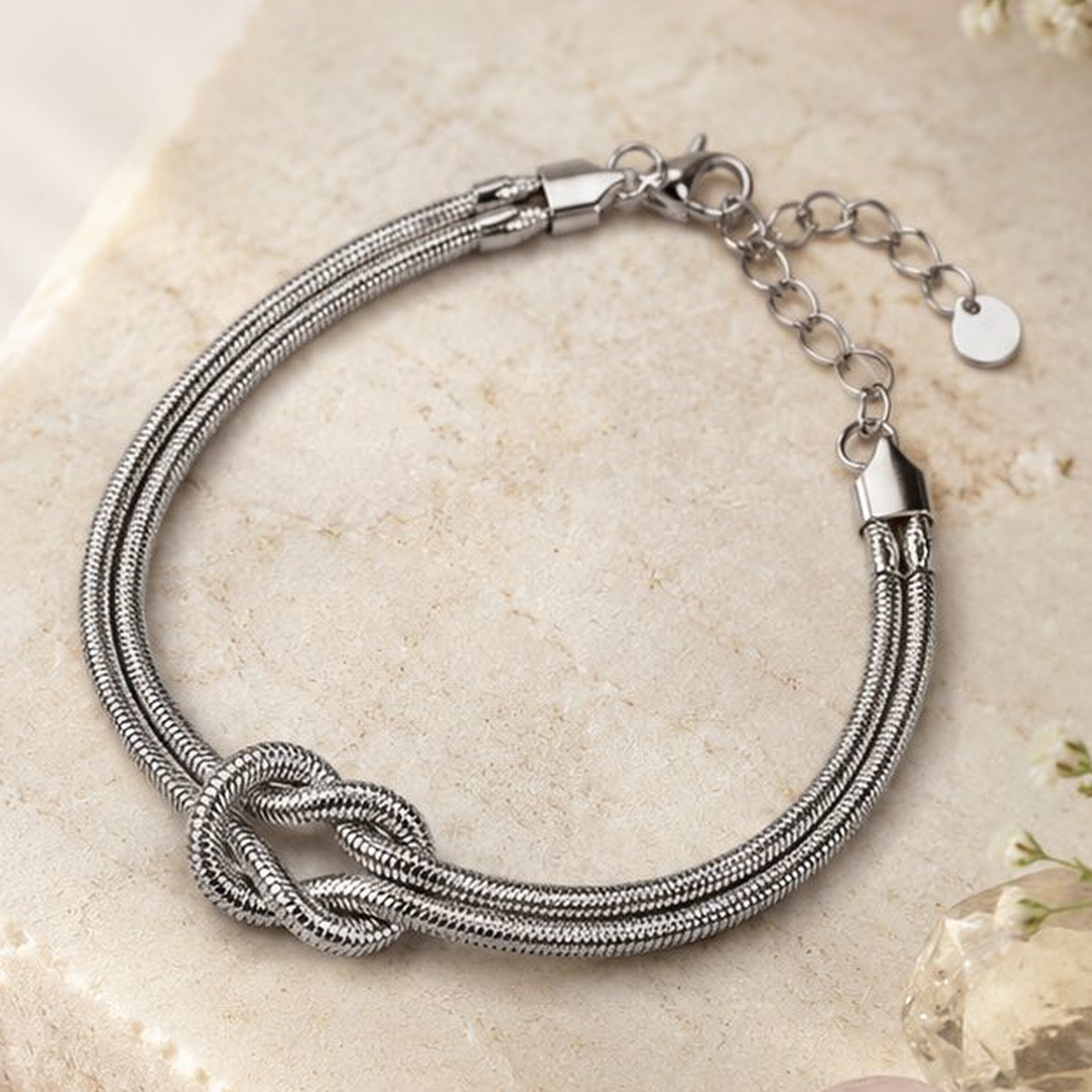 PN022 – Silver Double Snake Chain Love Knot Narukvica