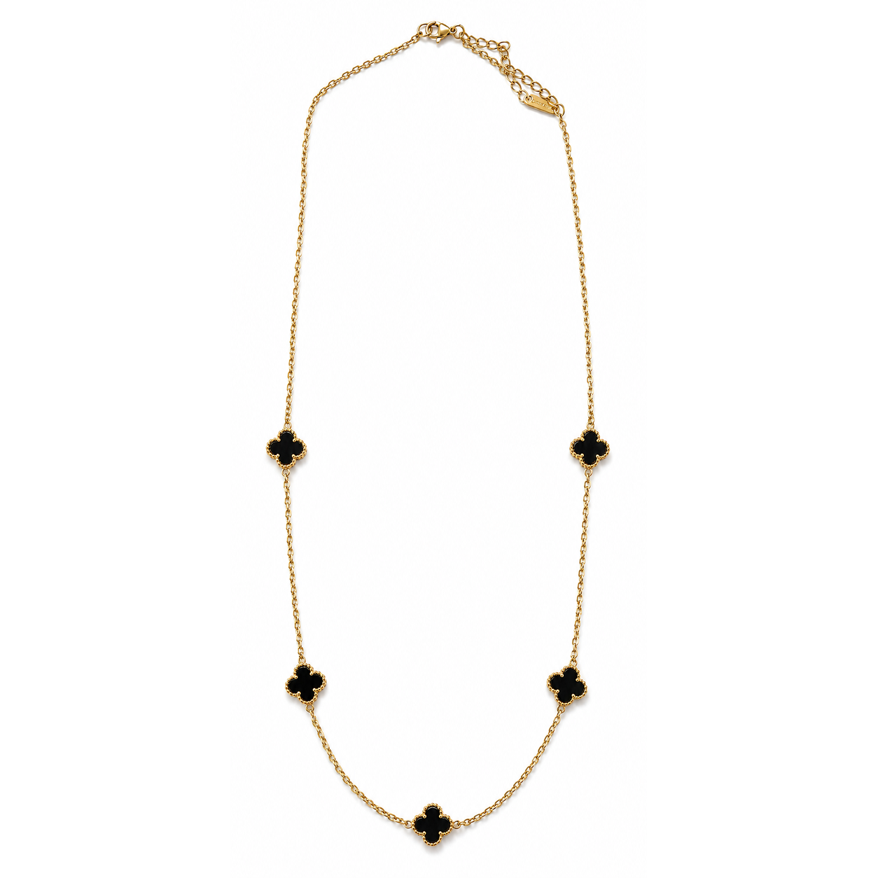 PO010G – Gold Black Five Clover Chain Ogrlica