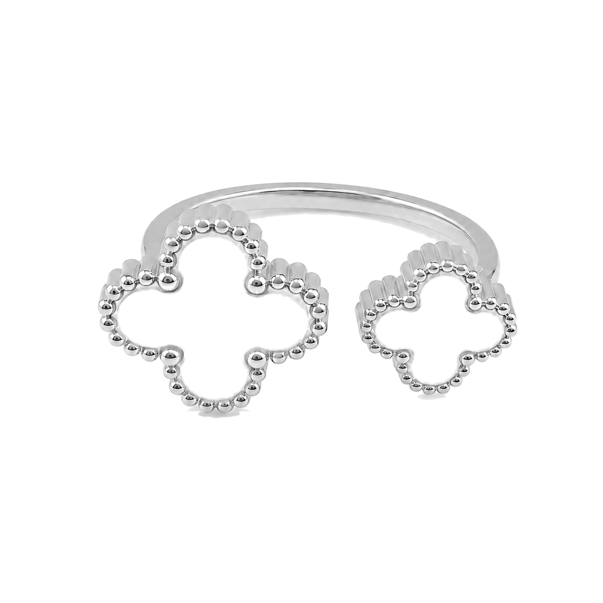 PP002 – Silver White Twin Clover Open Prsten